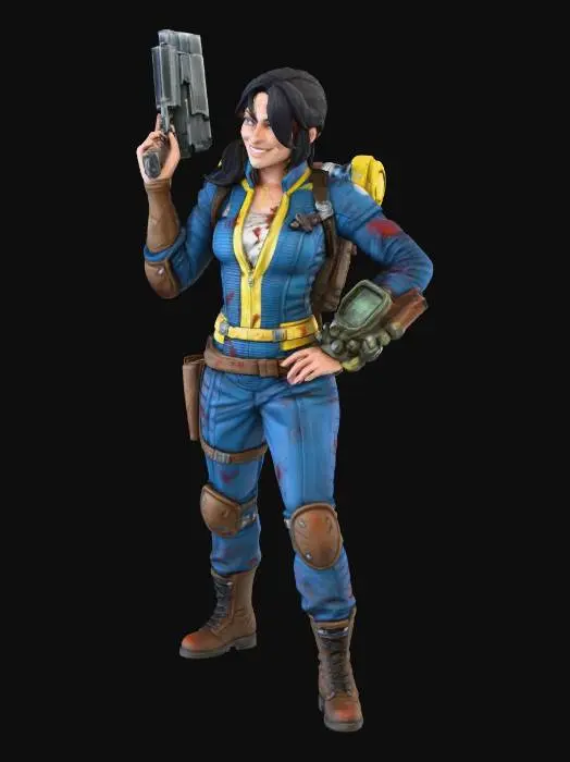 3D model for Create a full-body miniature based on the provided reference image. Preserve the exact theme, style, and aesthetic of the reference (sci-fi, cyberpunk, steampunk, modern, fantasy, etc.), and exaggerate the pose, expression, and physique to maximize the character’s vibe and personality for tabletop readability. Maintain proportional balance so all minis generated with this prompt will form a cohesive set. Do not add any elements not in the reference. The miniature should be baseless, full-color, highly detailed with textures informed by the reference image (clothing, skin, accessories, tech, or armor), and designed for resin printing: solid geometry, thick enough limbs, no floating parts, readable from multiple angles, and visually striking.