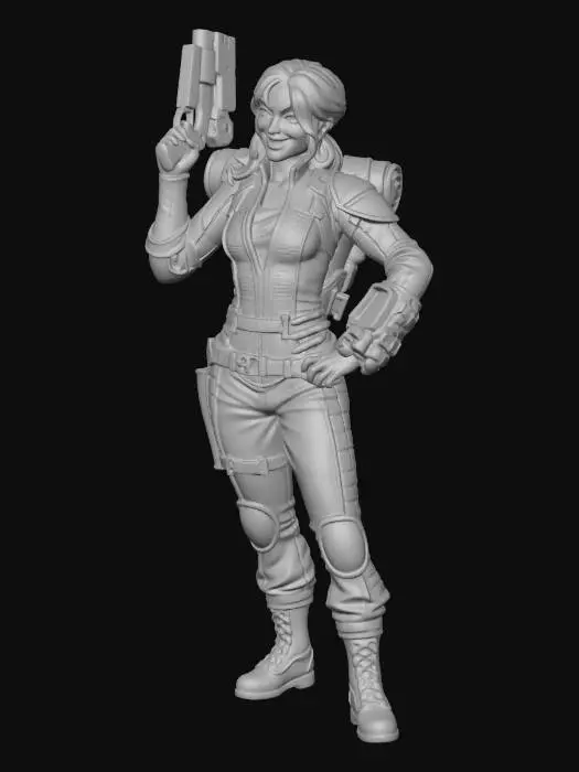 3D model for Create a full-body miniature based on the provided reference image. Preserve the exact theme, style, and aesthetic of the reference (sci-fi, cyberpunk, steampunk, modern, fantasy, etc.), and exaggerate the pose, expression, and physique to maximize the character’s vibe and personality for tabletop readability. Maintain proportional balance so all minis generated with this prompt will form a cohesive set. Do not add any elements not in the reference. The miniature should be baseless, full-color, highly detailed with textures informed by the reference image (clothing, skin, accessories, tech, or armor), and designed for resin printing: solid geometry, thick enough limbs, no floating parts, readable from multiple angles, and visually striking.