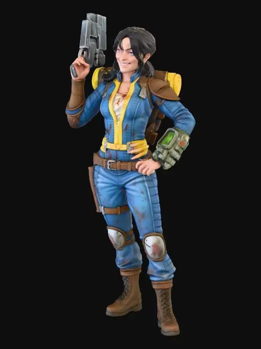 3D model for Create a full-body miniature based on the provided reference image. Preserve the exact theme, style, and aesthetic of the reference (sci-fi, cyberpunk, steampunk, modern, fantasy, etc.), and exaggerate the pose, expression, and physique to maximize the character’s vibe and personality for tabletop readability. Maintain proportional balance so all minis generated with this prompt will form a cohesive set. Do not add any elements not in the reference. The miniature should be baseless, full-color, highly detailed with textures informed by the reference image (clothing, skin, accessories, tech, or armor), and designed for resin printing: solid geometry, thick enough limbs, no floating parts, readable from multiple angles, and visually striking.