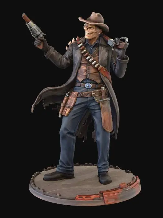 3D model for Create a full-body baseless miniature based entirely on the provided reference image. Preserve all features, clothing, accessories, and aesthetic style exactly as in the reference, without adding anything not present. Retain the character’s pose, expression, and vibe, slightly exaggerating the pose if needed for tabletop readability, but do not distort proportions or shrink/over-compress the body. Generate a printable full-color miniature with solid geometry, thick enough limbs for resin printing, no floating parts, readable from multiple angles. Extend busts or partial figures into full-body models while keeping the character faithful to the reference. Do not insert fantasy, sci-fi, or other stylistic elements unless they are in the reference image.