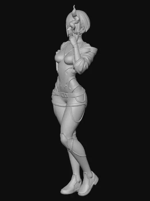 3D model for Create a full-body baseless miniature based entirely on the provided reference image. Preserve all features, clothing, accessories, and aesthetic style exactly as in the reference, without adding anything not present. Retain the character’s pose, expression, and vibe, slightly exaggerating the pose if needed for tabletop readability, but do not distort proportions or shrink/over-compress the body. Generate a printable full-color miniature with solid geometry, thick enough limbs for resin printing, no floating parts, readable from multiple angles. Extend busts or partial figures into full-body models while keeping the character faithful to the reference. Do not insert fantasy, sci-fi, or other stylistic elements unless they are in the reference image.