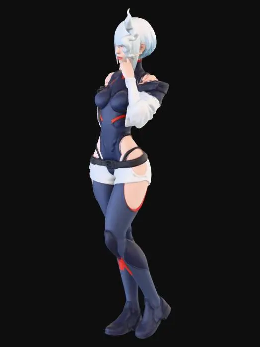 3D model for Create a full-body baseless miniature based entirely on the provided reference image. Preserve all features, clothing, accessories, and aesthetic style exactly as in the reference, without adding anything not present. Retain the character’s pose, expression, and vibe, slightly exaggerating the pose if needed for tabletop readability, but do not distort proportions or shrink/over-compress the body. Generate a printable full-color miniature with solid geometry, thick enough limbs for resin printing, no floating parts, readable from multiple angles. Extend busts or partial figures into full-body models while keeping the character faithful to the reference. Do not insert fantasy, sci-fi, or other stylistic elements unless they are in the reference image.