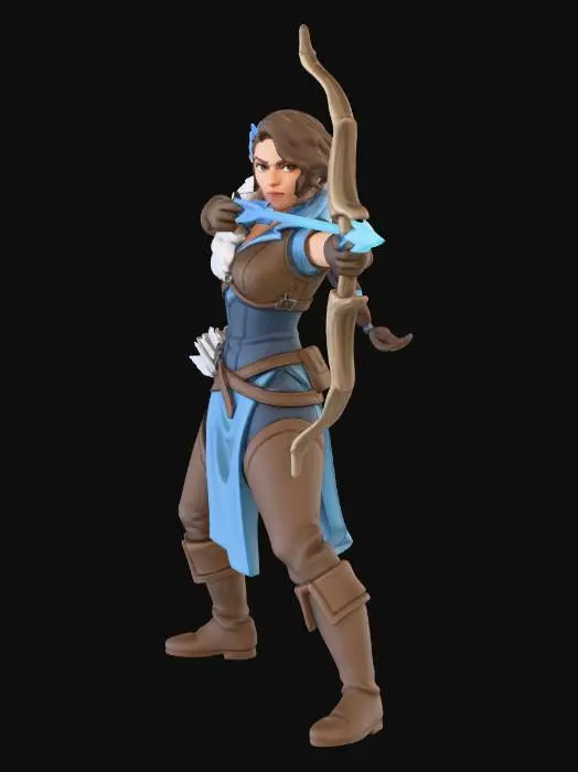 3D model for Create a full-body baseless miniature based entirely on the provided reference image. Preserve all features, clothing, accessories, and aesthetic style exactly as in the reference, without adding anything not present. Retain the character’s pose, expression, and vibe, slightly exaggerating the pose if needed for tabletop readability, but do not distort proportions or shrink/over-compress the body. Generate a printable full-color miniature with solid geometry, thick enough limbs for resin printing, no floating parts, readable from multiple angles. Extend busts or partial figures into full-body models while keeping the character faithful to the reference. Do not insert fantasy, sci-fi, or other stylistic elements unless they are in the reference image.