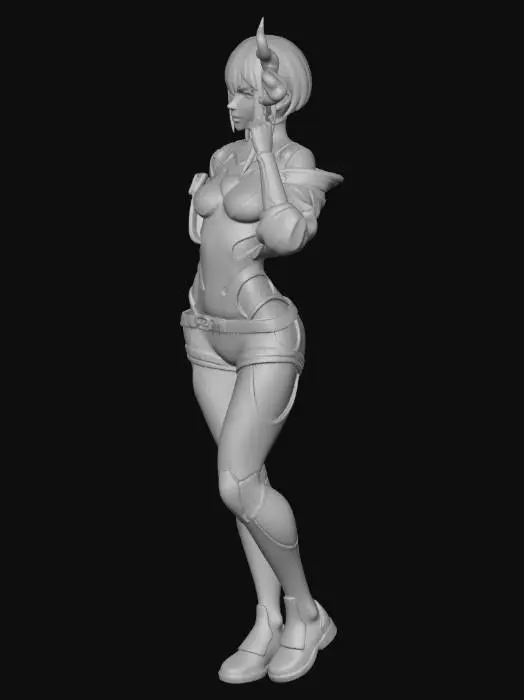 3D model for Create a full-body baseless miniature based entirely on the provided reference image. Preserve all features, clothing, accessories, and aesthetic style exactly as in the reference, without adding anything not present. Retain the character’s pose, expression, and vibe, slightly exaggerating the pose if needed for tabletop readability, but do not distort proportions or shrink/over-compress the body. Generate a printable full-color miniature with solid geometry, thick enough limbs for resin printing, no floating parts, readable from multiple angles. Extend busts or partial figures into full-body models while keeping the character faithful to the reference. Do not insert fantasy, sci-fi, or other stylistic elements unless they are in the reference image.