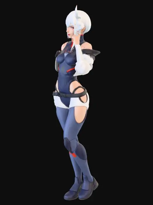 3D model for Create a full-body baseless miniature based entirely on the provided reference image. Preserve all features, clothing, accessories, and aesthetic style exactly as in the reference, without adding anything not present. Retain the character’s pose, expression, and vibe, slightly exaggerating the pose if needed for tabletop readability, but do not distort proportions or shrink/over-compress the body. Generate a printable full-color miniature with solid geometry, thick enough limbs for resin printing, no floating parts, readable from multiple angles. Extend busts or partial figures into full-body models while keeping the character faithful to the reference. Do not insert fantasy, sci-fi, or other stylistic elements unless they are in the reference image.