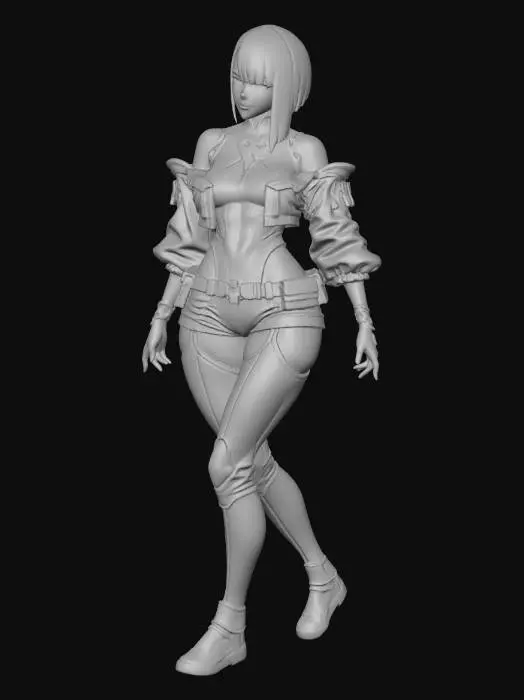 3D model for Create a full-body baseless miniature based entirely on the provided reference image. Preserve all features, clothing, accessories, and aesthetic style exactly as in the reference, without adding anything not present. Retain the character’s pose, expression, and vibe, slightly exaggerating the pose if needed for tabletop readability, but do not distort proportions or shrink/over-compress the body. Generate a printable full-color miniature with solid geometry, thick enough limbs for resin printing, no floating parts, readable from multiple angles. Extend busts or partial figures into full-body models while keeping the character faithful to the reference. Do not insert fantasy, sci-fi, or other stylistic elements unless they are in the reference image.