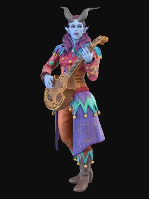 3D model for Create a full-body baseless miniature based entirely on the provided reference image. Preserve all features, clothing, accessories, and aesthetic style exactly as in the reference, without adding anything not present. Retain the character’s pose, expression, and vibe, slightly exaggerating the pose if needed for tabletop readability, but do not distort proportions or shrink/over-compress the body. Generate a printable full-color miniature with solid geometry, thick enough limbs for resin printing, no floating parts, readable from multiple angles. Extend busts or partial figures into full-body models while keeping the character faithful to the reference. Do not insert fantasy, sci-fi, or other stylistic elements unless they are in the reference image.