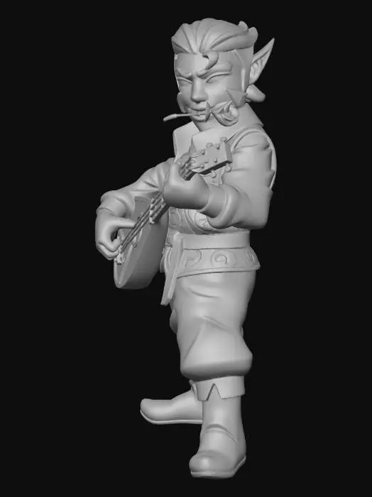 3D model for Create a full-body baseless miniature based entirely on the provided reference image. Preserve all features, clothing, accessories, and aesthetic style exactly as in the reference, without adding anything not present. Retain the character’s pose, expression, and vibe, slightly exaggerating the pose if needed for tabletop readability, but do not distort proportions or shrink/over-compress the body. Generate a printable full-color miniature with solid geometry, thick enough limbs for resin printing, no floating parts, readable from multiple angles. Extend busts or partial figures into full-body models while keeping the character faithful to the reference. Do not insert fantasy, sci-fi, or other stylistic elements unless they are in the reference image.