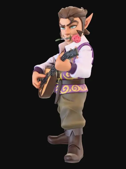 3D model for Create a full-body baseless miniature based entirely on the provided reference image. Preserve all features, clothing, accessories, and aesthetic style exactly as in the reference, without adding anything not present. Retain the character’s pose, expression, and vibe, slightly exaggerating the pose if needed for tabletop readability, but do not distort proportions or shrink/over-compress the body. Generate a printable full-color miniature with solid geometry, thick enough limbs for resin printing, no floating parts, readable from multiple angles. Extend busts or partial figures into full-body models while keeping the character faithful to the reference. Do not insert fantasy, sci-fi, or other stylistic elements unless they are in the reference image.