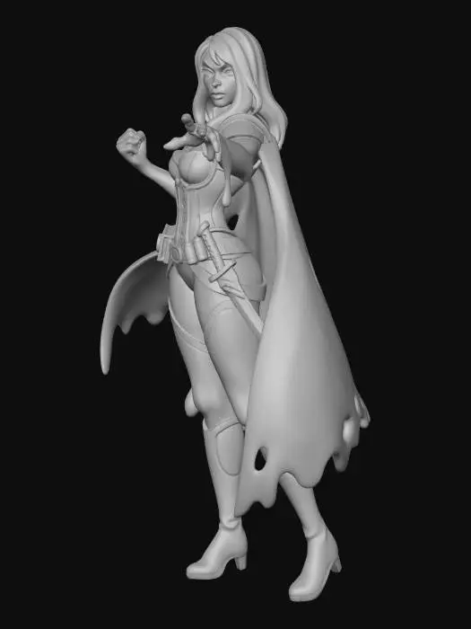 3D model for Create a full-body baseless miniature of a female plasmoid spelljammer captain villain using the provided reference images. Preserve the plasmoid anatomy and translucent slime material, while keeping a humanoid silhouette suitable for tabletop play. Combine the references to create a distinct character: confident, intimidating, morally ruthless rival captain. Maintain the sci-fantasy Spelljammer aesthetic present in the references. Do not add unrelated fantasy elements. Preserve pose, expression, and vibe, slightly exaggerating the stance and gestures for miniature readability. Full color with textures informed by the references (slime translucency, clothing, gear). Designed for resin printing: solid geometry, thick enough limbs, no floating parts, stable full-body proportions. No base.