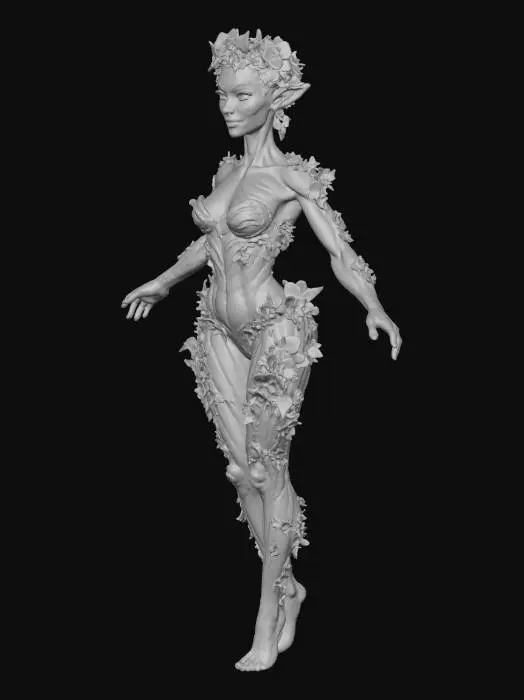 3D model for Forest nymph playful pose solid with no holes in a mischievous manner