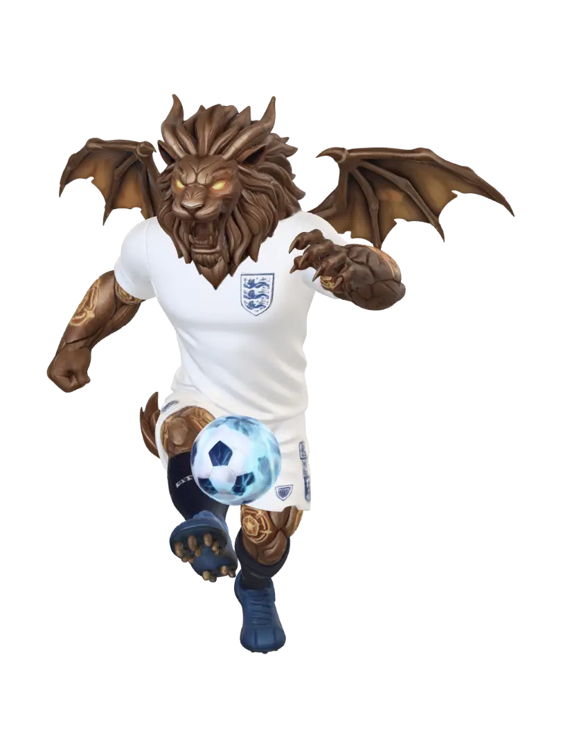 England Lions Dragon Mascot 3D - Dragonwings 3D model, vytvořený pomocí AI