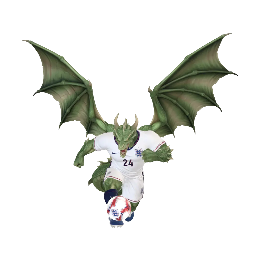 England Dragon Mascot 3D - Dragonwings 3D model, vytvořený pomocí AI