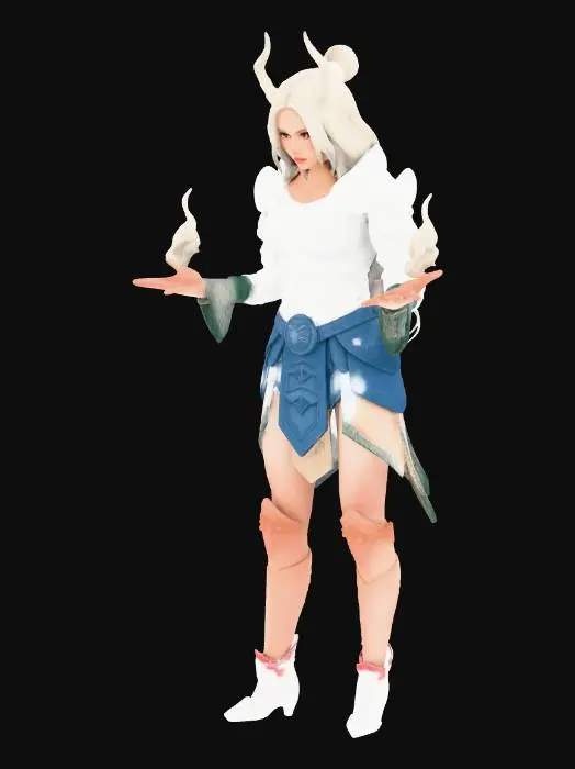 3D model for 3D model of a female mystical warrior, elegant and alluring, with flowing magical aura, standing confidently. She has long silver hair, glowing light-blue eyes, and ethereal armor with subtle mystical engravings. Pose is slightly dynamic, T-pose optional, realistic proportions, high-quality 3D ready for texturing. Focus on overall silhouette and key features, do not overcomplicate mesh. Style: realistic fantasy, cinematic lighting.