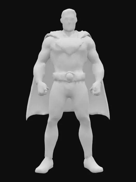 3D model for Super hero named mighty man muscular Cape yellow and white colours