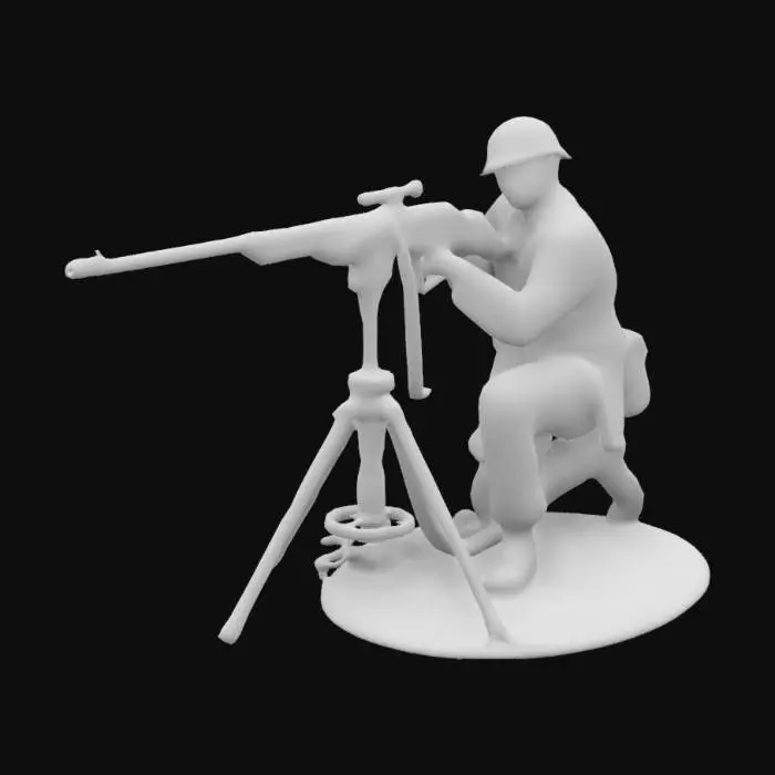 3D model for Generate miniature set featuring a Spanish Hotchkiss MG team from the Spanish Civil War  and period-accurate equipment. The Hotchkiss M1914 machine gun is mounted on a bipod, with one soldier operating the weapon and the second soldier assisting, feeding an ammunition belt or holding spare magazines. T