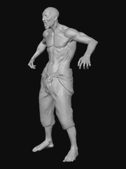 3D model for Get The walking dead movie referance, T-pose zombie, realistic body, bloody clothes, high details texture, LOW POLY, hands have 5 fingers