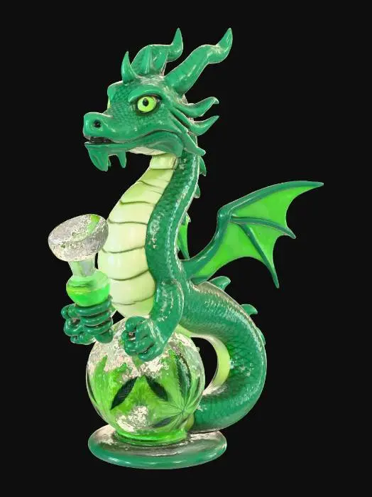 3D model for a dragon bong with a cannabis design done in high quality high detail high texturing and advanced realism.