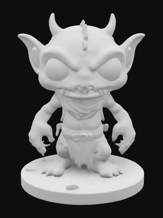 3D model for A grindylow. A water goblin with skeletal facial features.  Deep sunken eyes. Tentacle arms. Menacing expression. Wearing ragged clothing. Standing on a round water-themed base. Action pose. Chibi art style.  Highly stylized. Highly detailed.  Deeply sculpted detail. Bold recessed and embossed detail.  Chunky, blocky features. Well-defined edges. Sharp, hi-res detail.