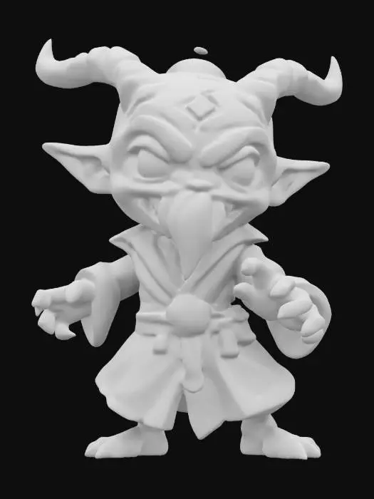 3D model for An alhoon for Dungeons & Dragons. Attack pose.  Chibi art style. Highly stylized. Bold embossed and engraved detail. Well-defined edges. Chunky sculpted detail. High resolution.