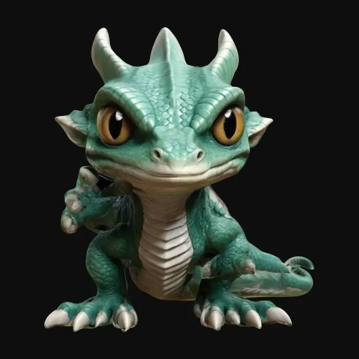 3D model for Basilisk for Dungeons & Dragons. Attack pose.  Chibi art style. Highly stylized. Bold embossed and engraved detail. Well-defined edges. Chunky sculpted detail. High resolution.
