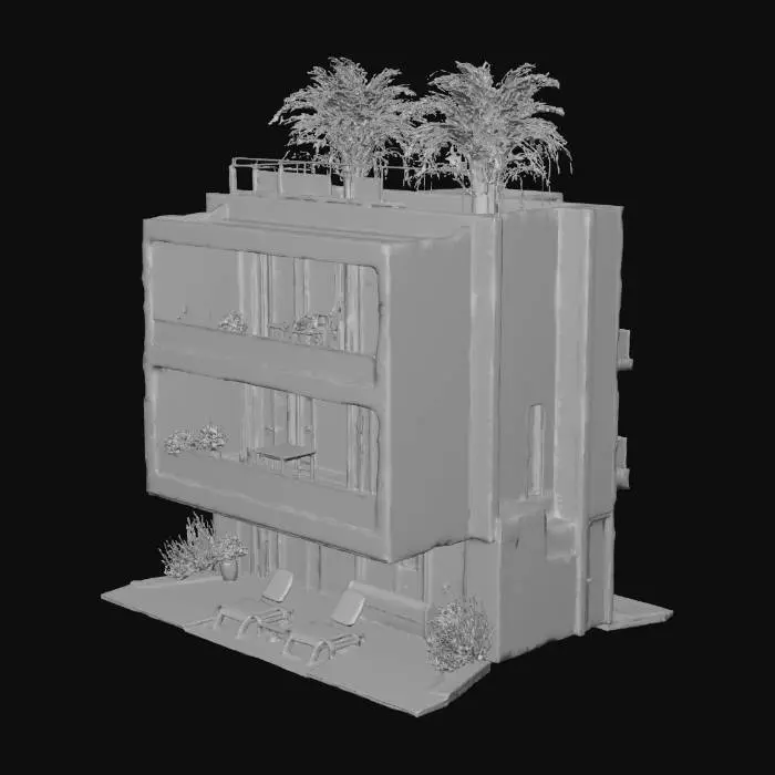 3D model for um predio residencial de 3 andares com apartamento e piscina na cobertura