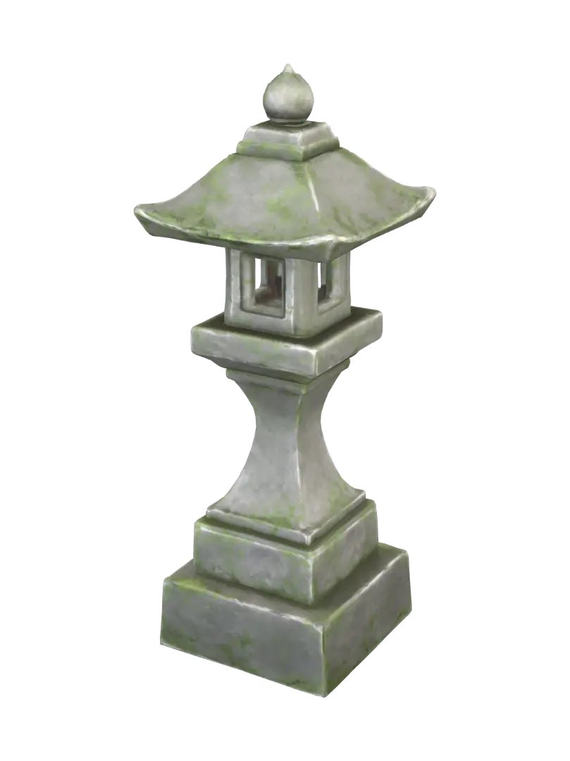 Moss-Covered Stone Lantern - Pagoda 3D model, vytvořený pomocí AI