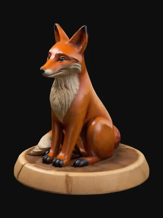 3D model for An exquisite game-piece whittled from wood resembling a sitting fox for a fictional chess-like board game. (chess piece) (handcrafted) (masterpiece) (high-resolution) (3d model)