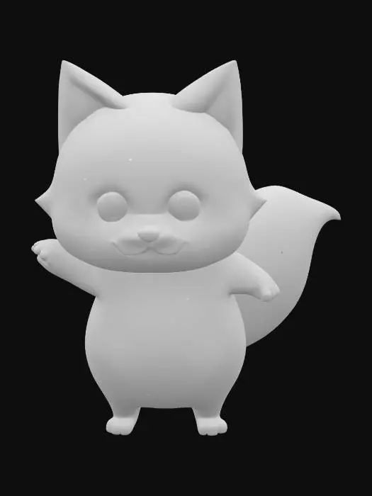 3D model for A stylized, biped cartoon dog character inspired by a male orange Pomeranian with white front legs. The character is standing upright on two legs like a mascot or anthropomorphic animal. He has fluffy orange fur, expressive black eyes, and a small, fox-like face. The front paws are turned into small arms with finger-like structure, and he has a playful and mischievous facial expression. The tail is fluffy and curled over the back. The model is designed for 3D animation and video game use, with clean topology, clear UV mapping, and full-body symmetry. No clothes, just natural fur and features. Put the model into a T-pose with arms straight to the sides.

