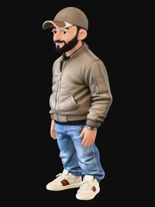 3D model for Bearded Avatar in a Tan Bomber