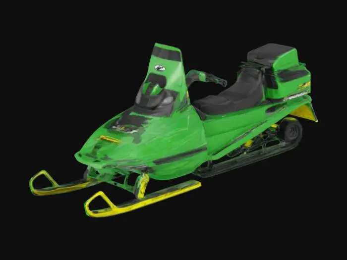 3D model for  a 3D model of a classic 1995 Ski-Doo MX Z snowmobile. Customize it with a retro paint job featuring vibrant green and black accents. include a functional toolbox. 