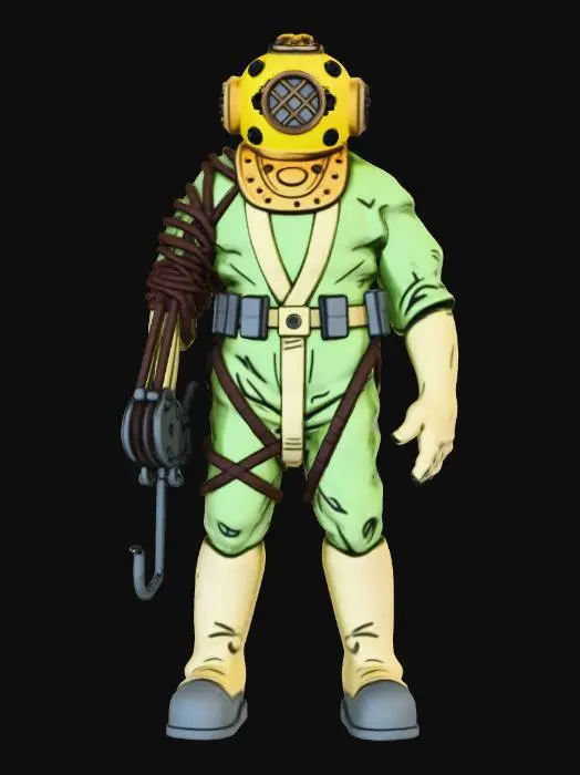 3D model for quiero hacer un personaje cyberpunk con el estilo artistico del personaje de la imagen y que se haga relevancia sobre que uno de sus brazos es metalico con un anzuelo