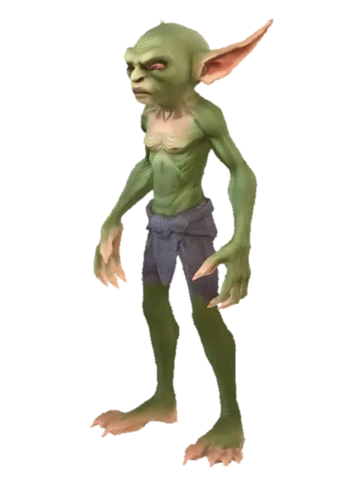 A humanoid goblin character in T-pose, game-ready 3D model. Height approximately… - Rigging 3D model, vytvořený pomocí AI