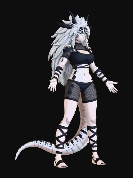 3D model for Сгенерируй изображение этого женского персонажа во весь рост в обычной позе и прямом ракурсе. А поза.