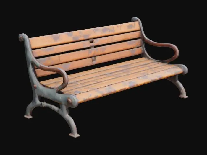 3D model for lit bit rusted and damaged waiting room sitting bench 