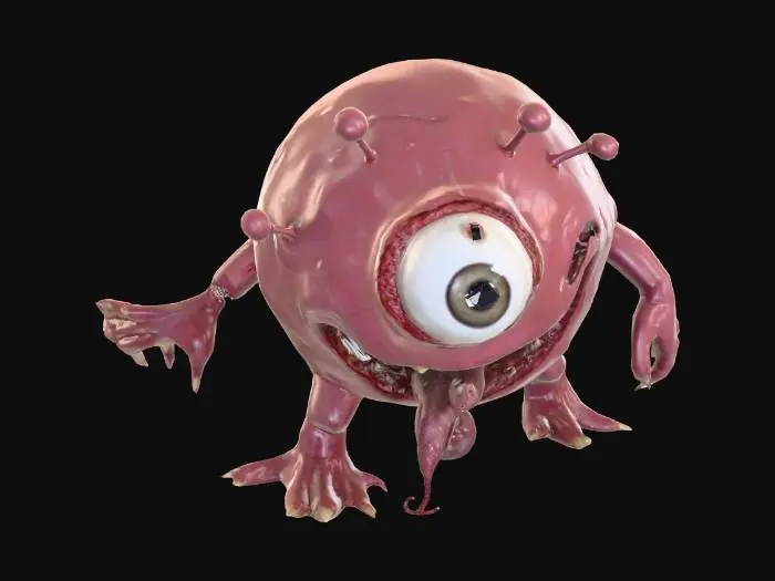 3D model for Non-humanoid floating eyeball meat monster. body horror, low-poly