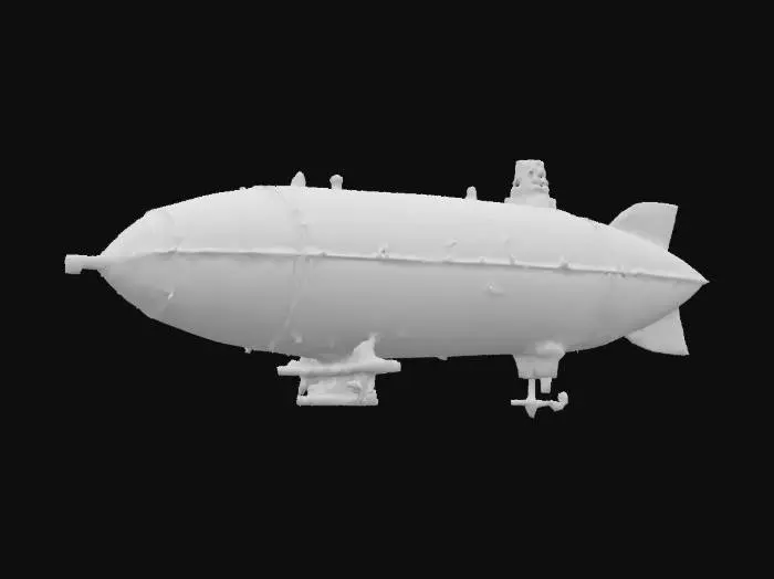 3D model for steampunk zeppelin with cannons, 4k, game asset, minimalistic
