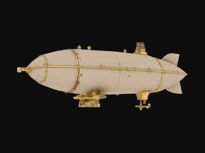 3D model for steampunk zeppelin with cannons, 4k, game asset, minimalistic