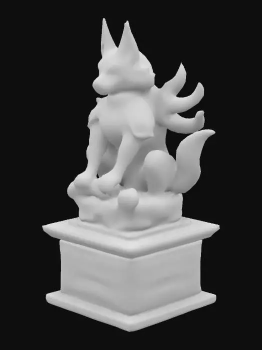 3D model for a stone statue of an 9 tail fox with armor