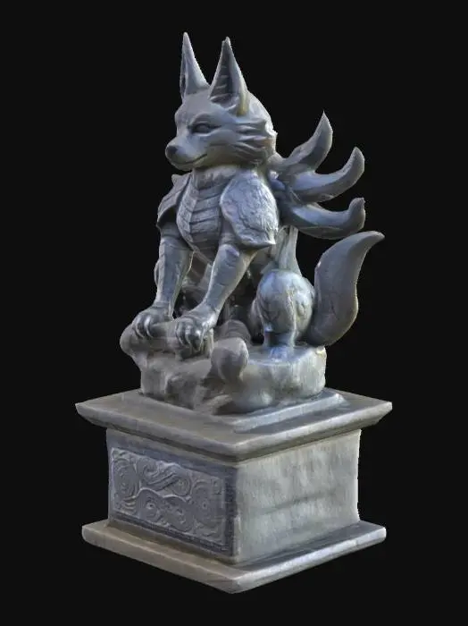 3D model for a stone statue of an 9 tail fox with armor