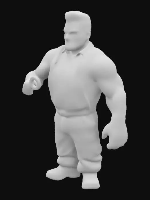 3D model for realistic worker with blue overall and a wrench in his hand