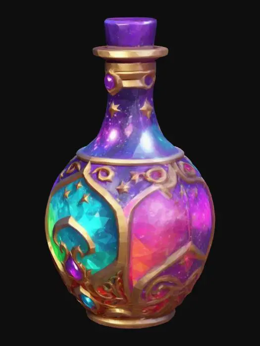 3D model for Fantasy magic low poly potion, a lot of dekoration, colorful with sparkles