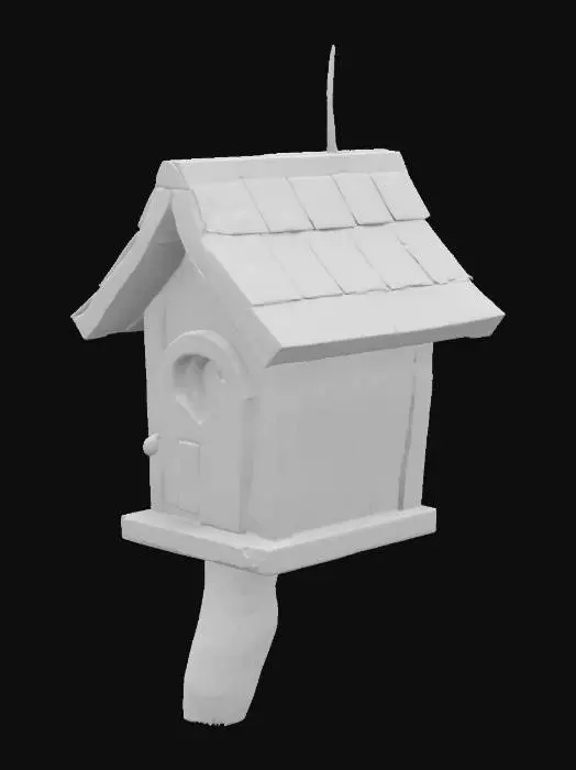 3D model for Fantasy bird house made of old wood, game asset, chibi style, low poly, #garden#
