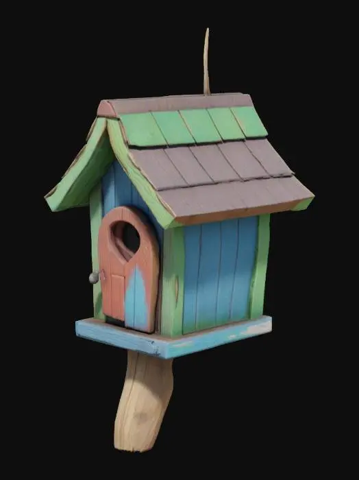 3D model for Fantasy bird house made of old wood, game asset, chibi style, low poly, #garden#