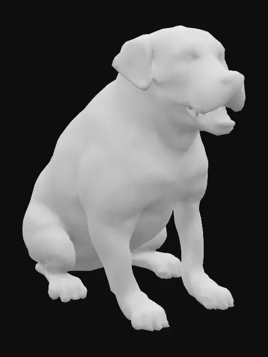 3D model for hyper realistic rottweiler sitting and smiling, realistic details and textures, the rottweiler is lokking happy