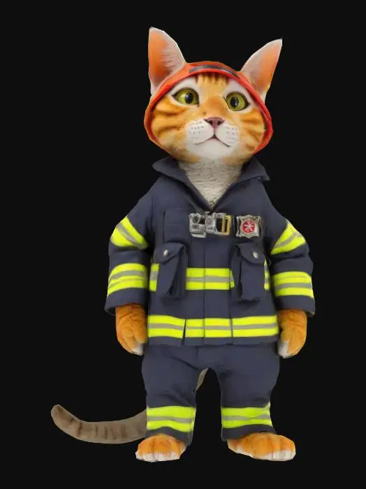3D model for Anthropomorph cat as an firefighter