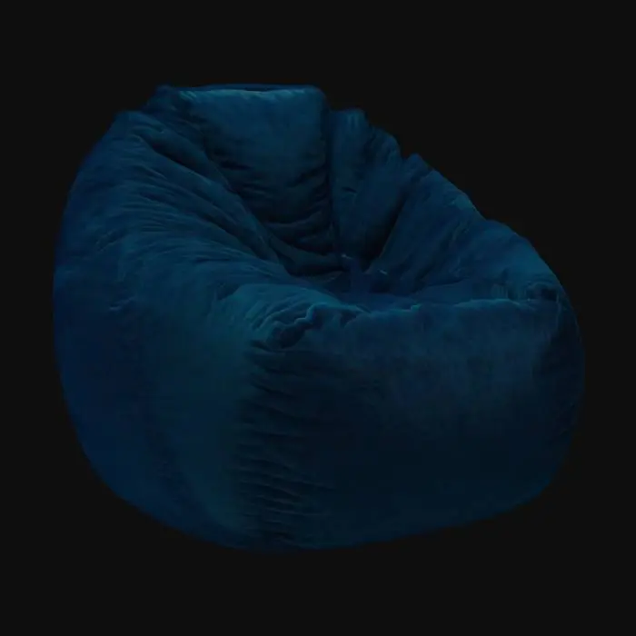 3D model for Fluffy soft beanbag chair, dark green blue, Ultra Realistic