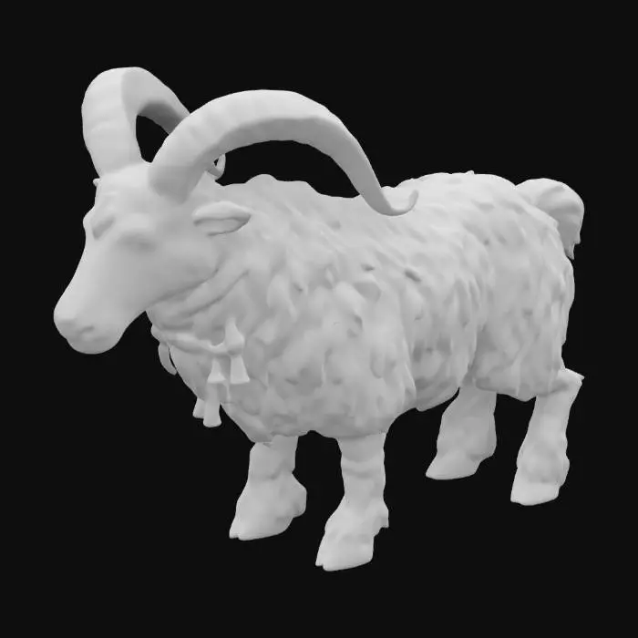 3D model for A majestic Yule Goat from Scandinavian folklore, reimagined with golden, twisted horns that shimmer faintly and fur made of silver threads flowing like soft flames. Its glowing blue eyes exude wisdom, while glowing runes light up the snowy ground with every step. Adorned with intricate Nordic patterns, this enchanted creature embodies the protector of Christmas spirit, spreading harmony and magic wherever it roams. #ChristmasAdventure#