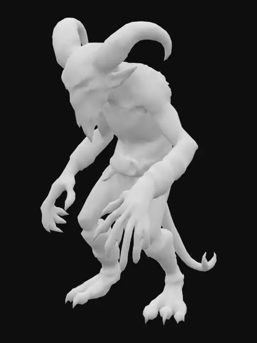 3D model for Imp creature in the style of classic EverQuest — gaunt humanoid figure with grayish flesh, torn medieval-style armor, glowing eyes, and long dirty fingers. Wears tattered fur and leather armor. Lean frame, hunched posture, slow but menacing stance. Styled with low-fantasy realism and gritty textures, ideal for a dark MMORPG world. Standing idle.
