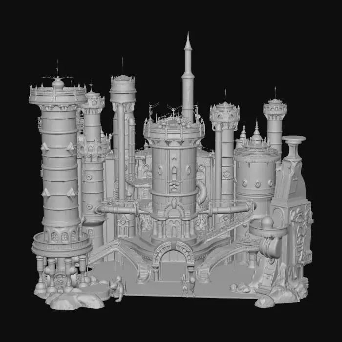 3D model for Environnement : Forteresse Goblin – Spawn principal de World of Goblins

Créer une forteresse gobline massive dans un univers fantasy industriel.
Architecture : mélange de forteresse médiévale et steampunk, tours cylindriques en métal, tuyaux géants, engrenages visibles, cheminées crachant de la fumée.

Éléments clés obligatoires :

Grande forge centrale avec lingots en fusion

Chariots de mine sur rails

Entrée de mine monumentale creusée dans la roche

Torches, braseros, lave, étincelles

Ambiance : feu, fumée, métal brûlant, vapeur, étincelles, atmosphère de production industrielle constante.

Style : Goblin industriel, sale mais stylé, inspiré de World of Warcraft, Arcane, steampunk fantasy.

Échelle : immense, vue grand angle, forteresse visible de loin.

Rendu : concept art cinématiq